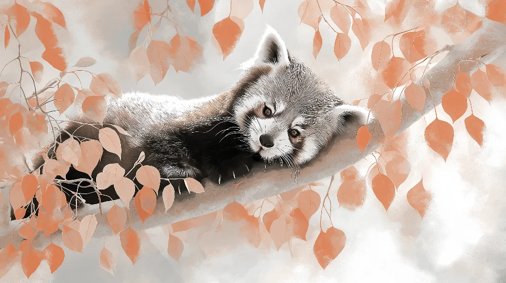 Gyermekszoba tapéta | Nyugodt kis vörös panda egy ágon