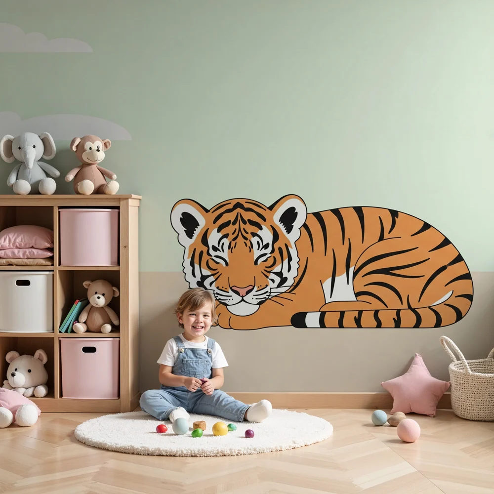 Gyermekszoba tapéta | Nyugodt tigris puha háttérrel