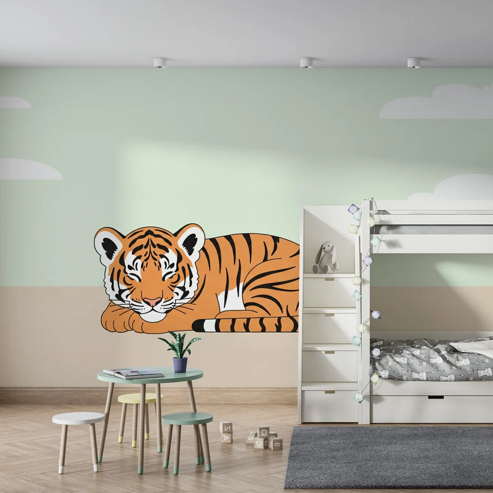 Gyermekszoba tapéta | Nyugodt tigris puha háttérrel