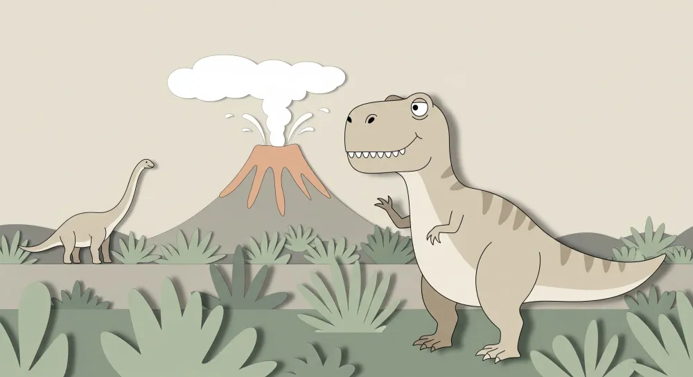 Gyermekszoba tapéta | T Rex és diplodocus bézs színű, saláta zöld levelekkel