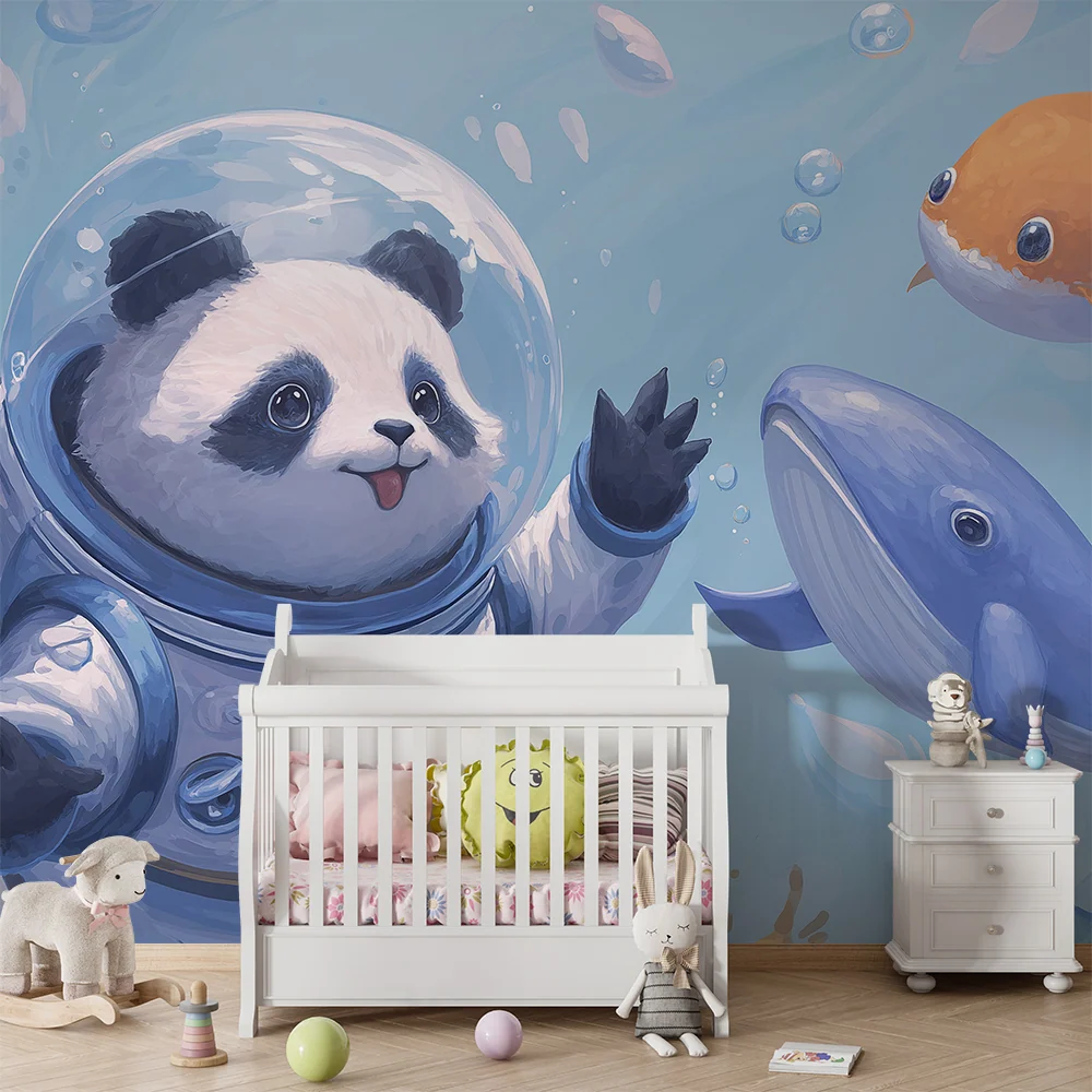 Gyermekszoba tapéta | Űrhajós panda felfedezve csodákat tenger alatt