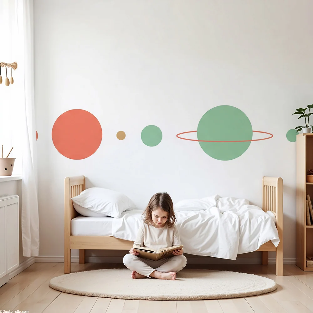 Gyermekszoba tapéta | Színes bolygók és minimalista világegyetem