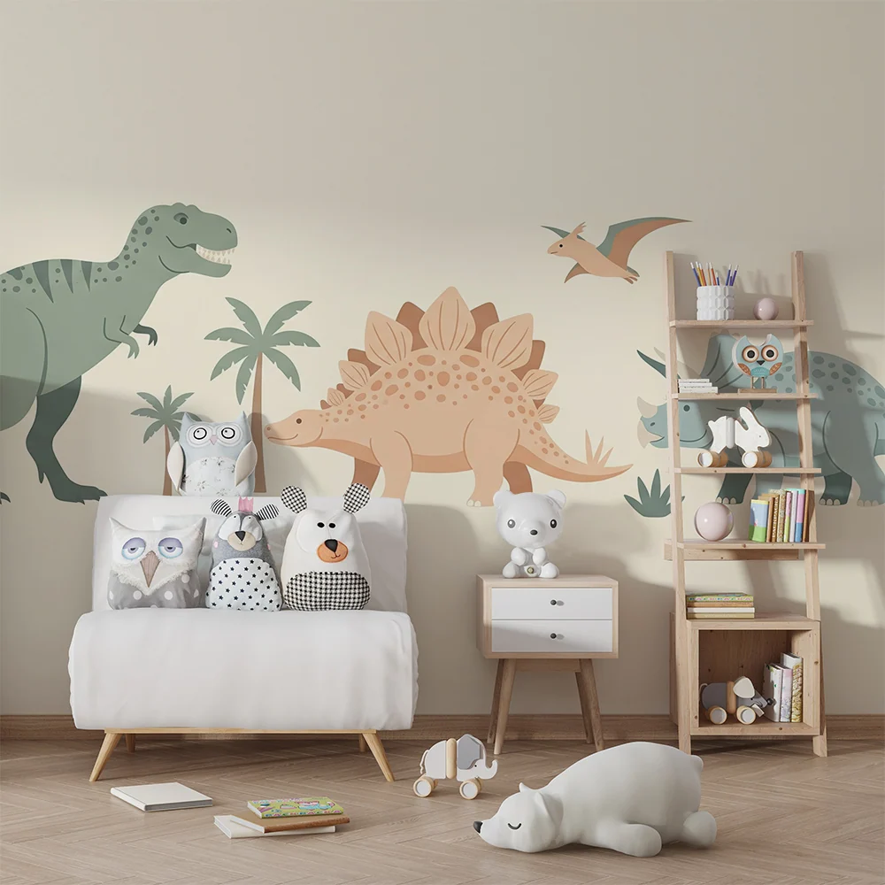 Gyermekszoba tapéta | Színes dinoszauruszok ősi környezetben
