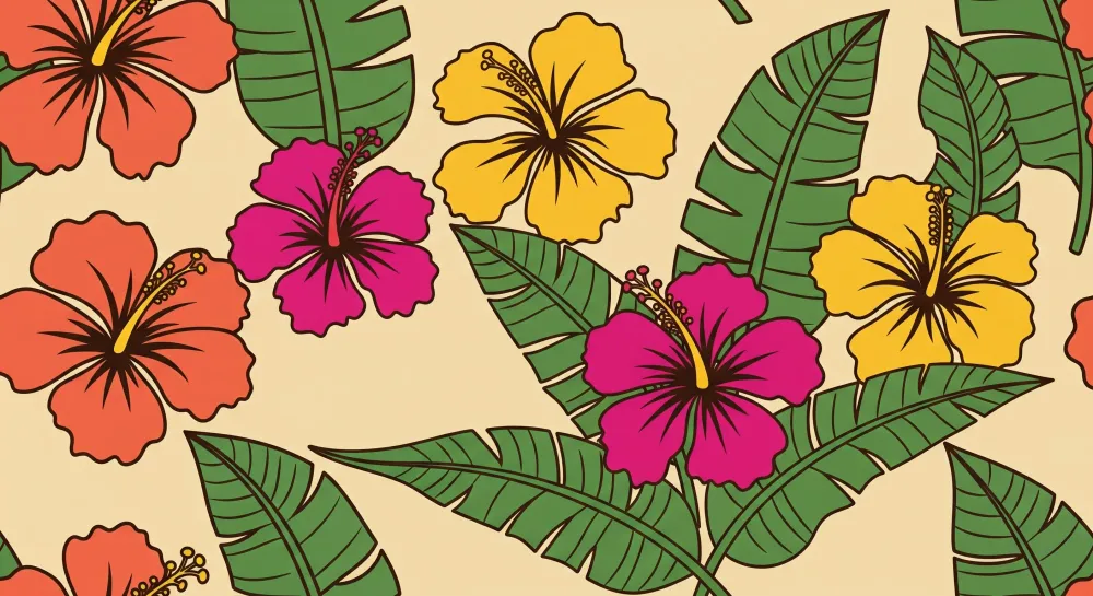 Gyermekszoba tapéta | Színes hibiszkuszvirágok puha háttéren