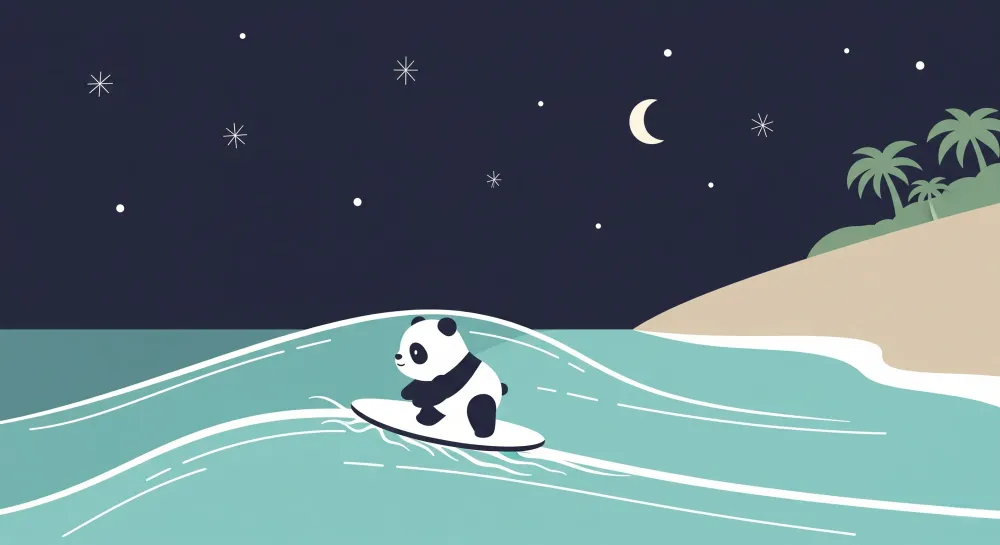 Gyermekszoba tapéta | Szörfölő panda csillagok alatt