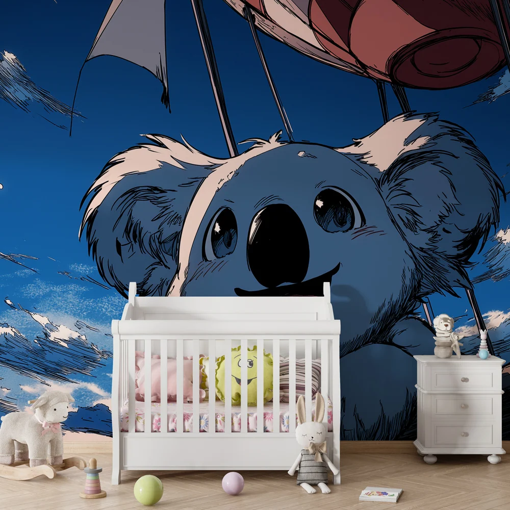 Gyermekszoba tapéta | Vidám koala hőlégballonban