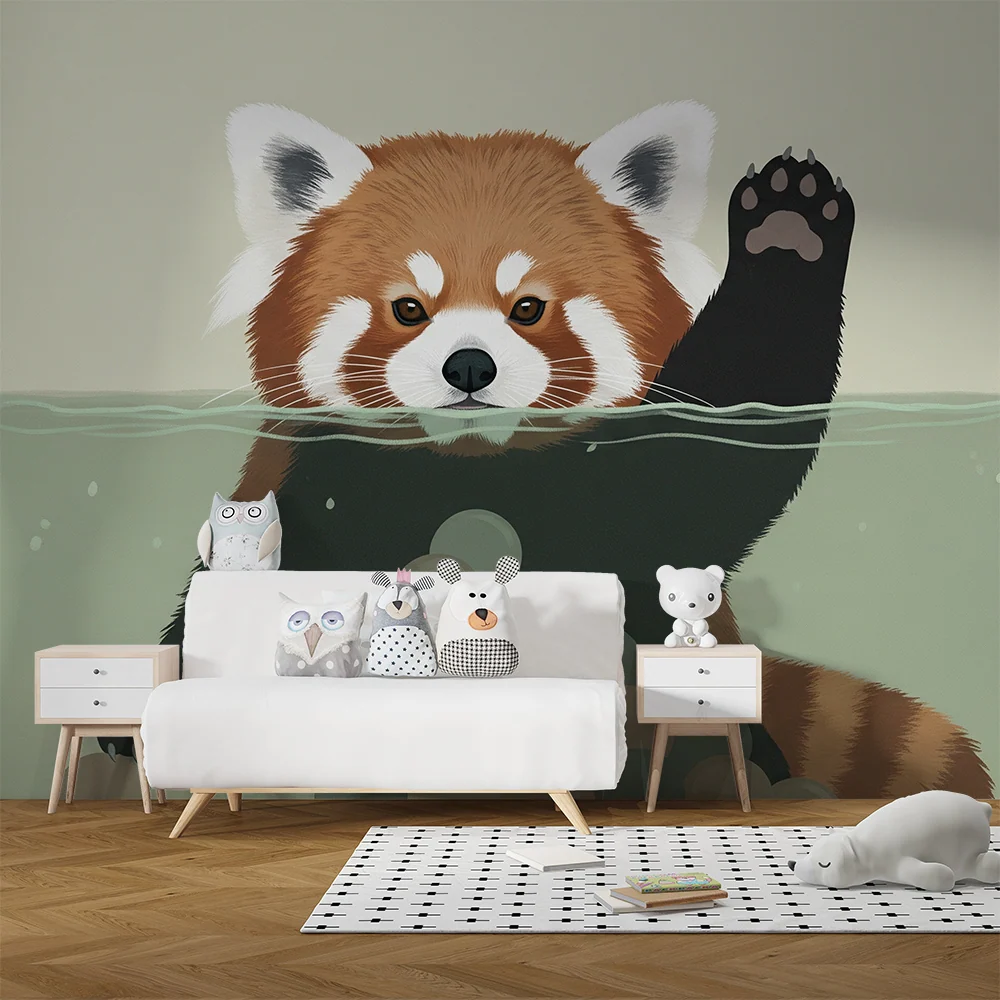 Gyermekszoba tapéta | Vidám vörös panda vízben színes labdákkal