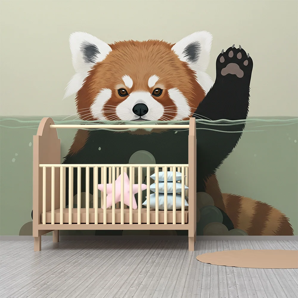 Gyermekszoba tapéta | Vidám vörös panda vízben színes labdákkal