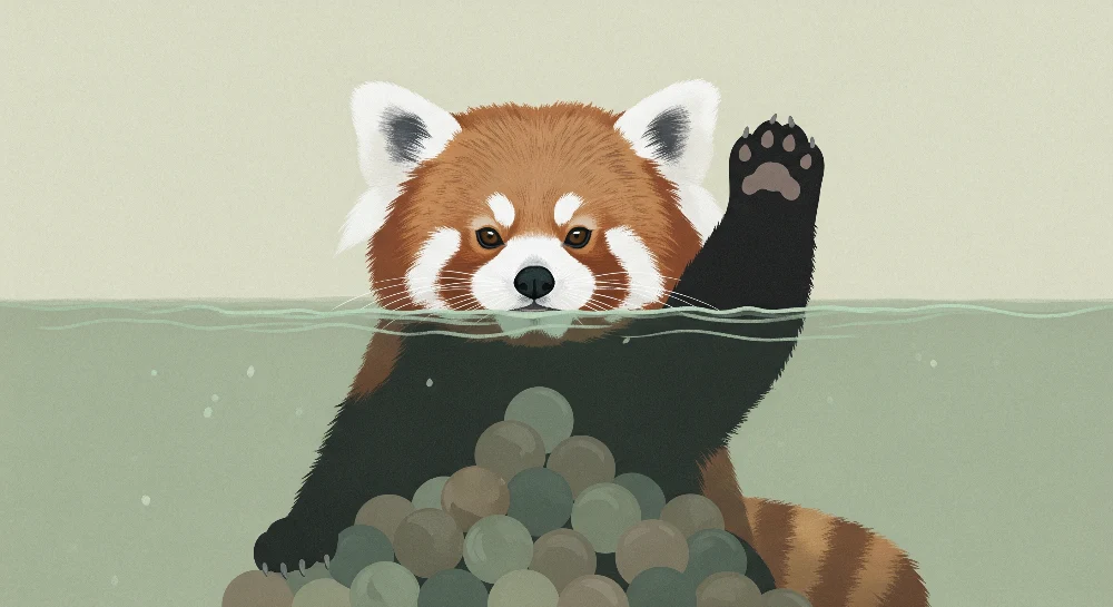 Gyermekszoba tapéta | Vidám vörös panda vízben színes labdákkal
