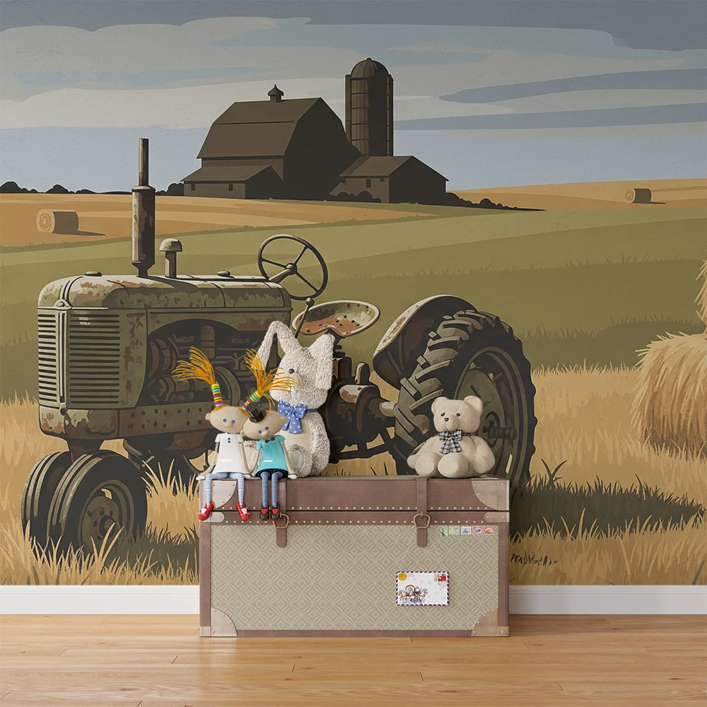 Gyermekszoba tapéta | Vintage traktor és napos farm tájkép