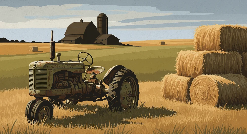 Gyermekszoba tapéta | Vintage traktor és napos farm tájkép