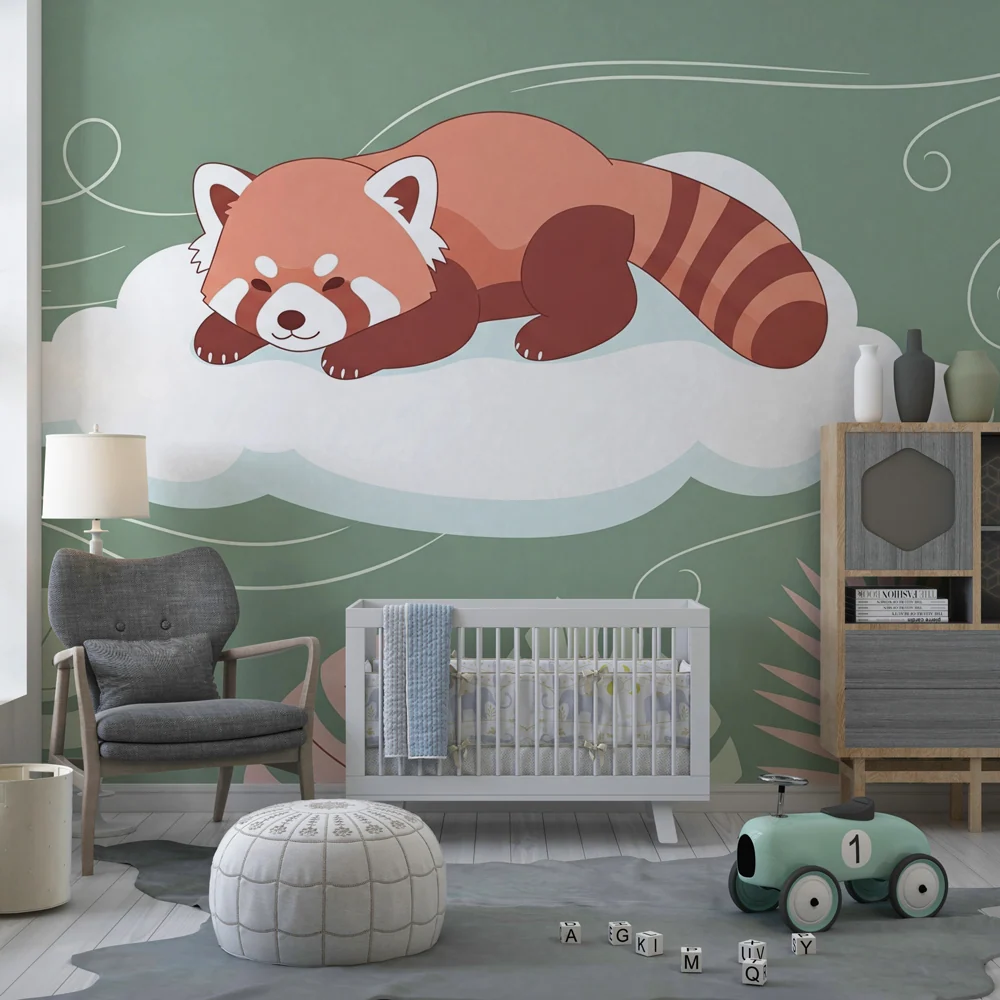 Gyermekszoba tapéta | Vörös panda felhőn