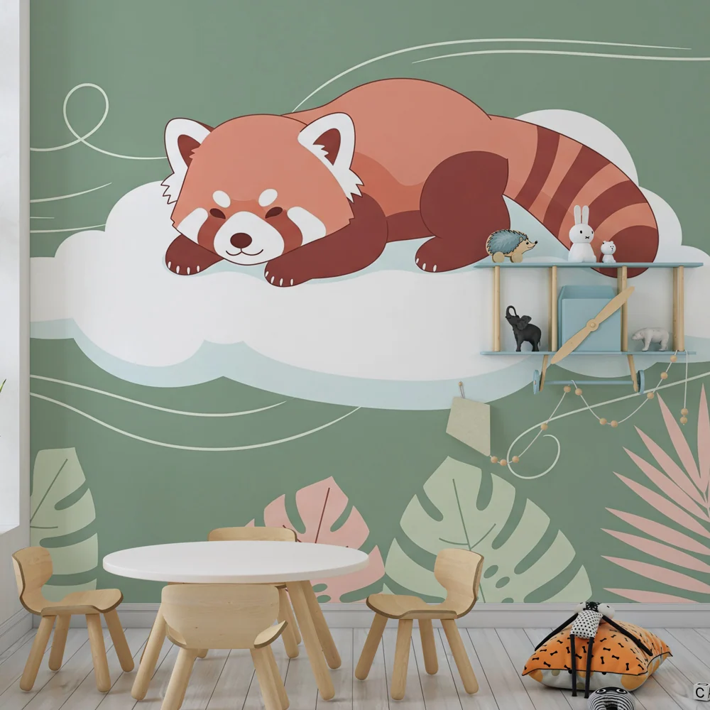 Gyermekszoba tapéta | Vörös panda felhőn