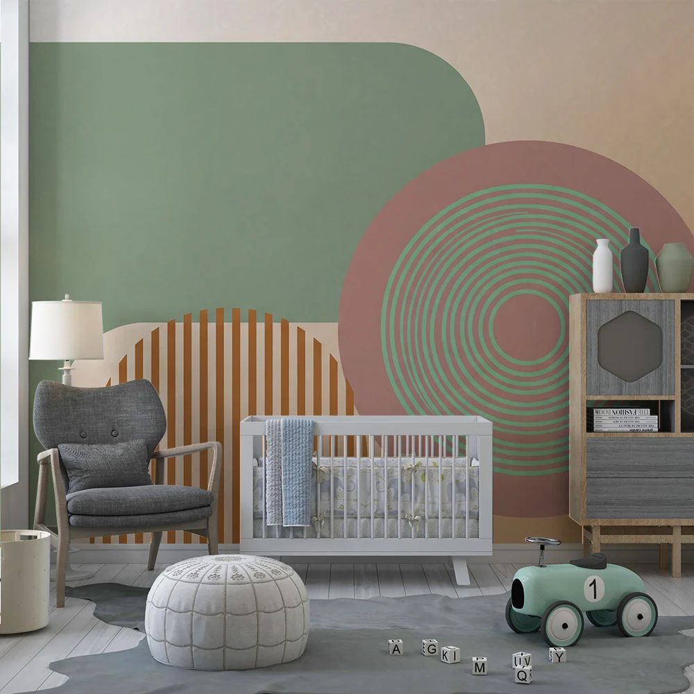 Gyermekszobai tapéta | Modern geometrikus minták lágy színekkel