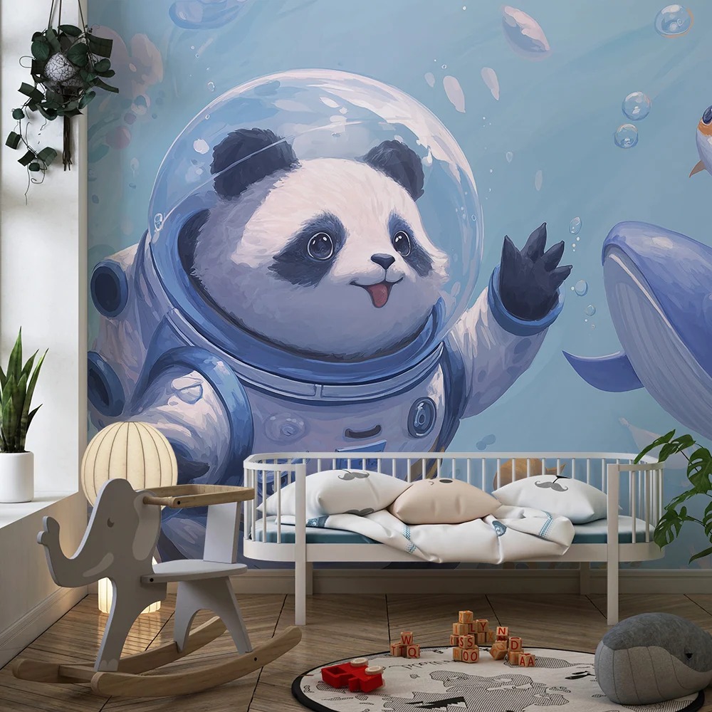 Gyermekszobai tapéta | Űrhajós panda az óceán felfedezésében tengeri barátaival