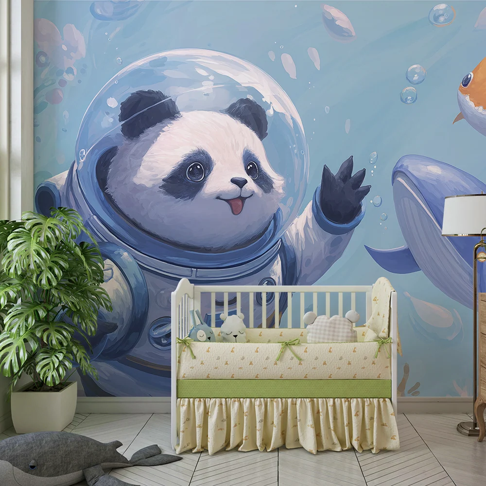 Gyermekszobai tapéta | Űrhajós panda az óceán felfedezésében tengeri barátaival