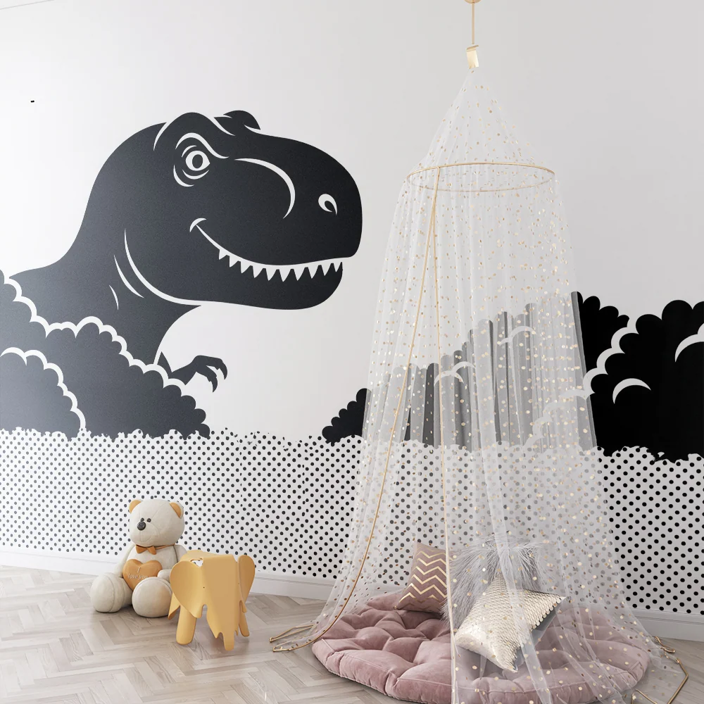 Gyermekszobai tapéta | Vidám T-rex felhőkből előbukkanva