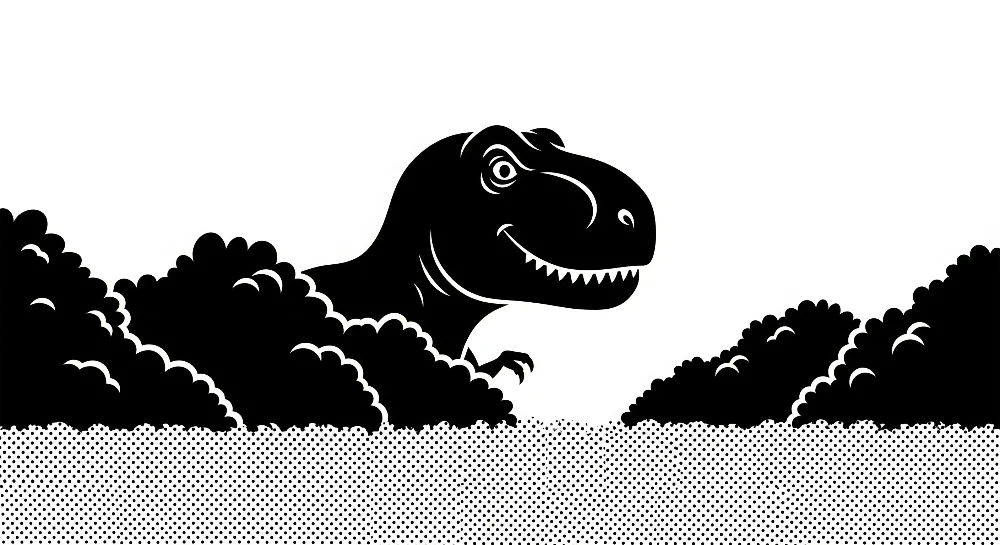 Gyermekszobai tapéta | Vidám T-rex felhőkből előbukkanva
