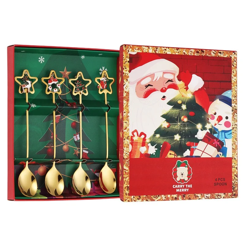 4 db kanál készlet, Vivimall, karácsonyi téma, "Carry Merry" modell, 4 féle csillag alakú medállal, rozsdamentes acél, 19...