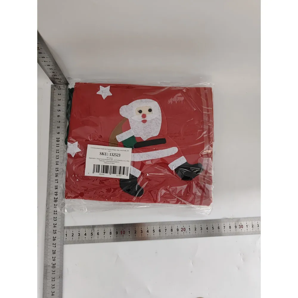 Karácsonyfa alátét, Vivimall, bolyhos anyagból, rögzítő szalagokkal, Mikulás mintás, piros/zöld, átmérő 90 cm