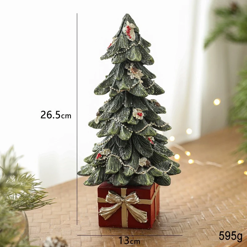 Karácsonyi dísz, Vivimall, Kis karácsonyi gyanta dísz, Ajándékokkal feldíszített fenyőfa modell, 26.5 x 13 x 13 cm, Zöld