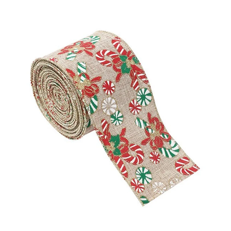 Karácsonyi díszszalag, Vivimall, karácsonyfa dísz, parti, karácsonyi nyalókás szalag designnal, 200 x 6.3 cm, khaki