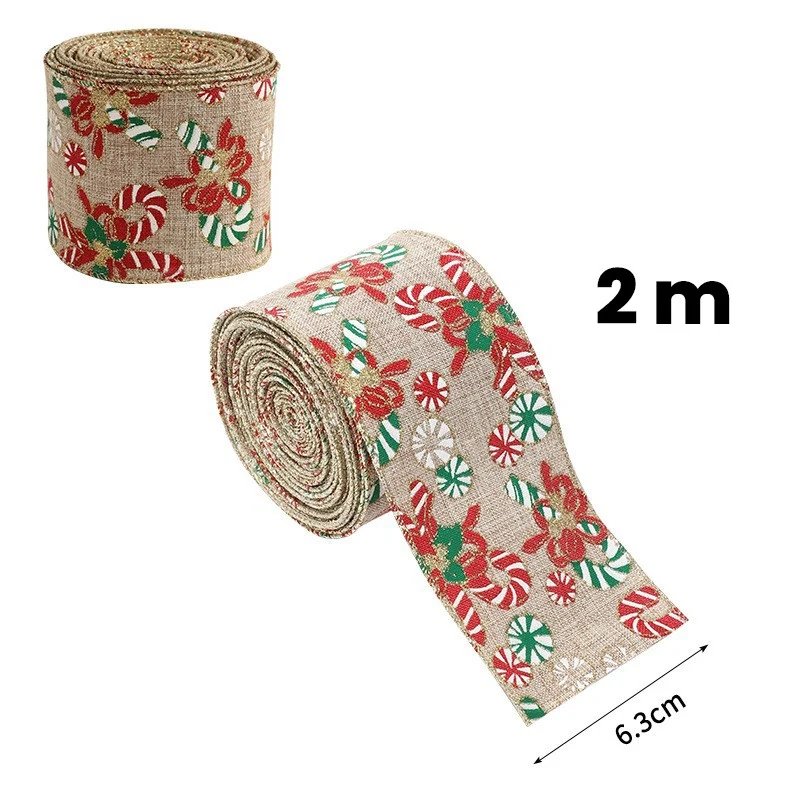 Karácsonyi díszszalag, Vivimall, karácsonyfa dísz, parti, karácsonyi nyalókás szalag designnal, 200 x 6.3 cm, khaki