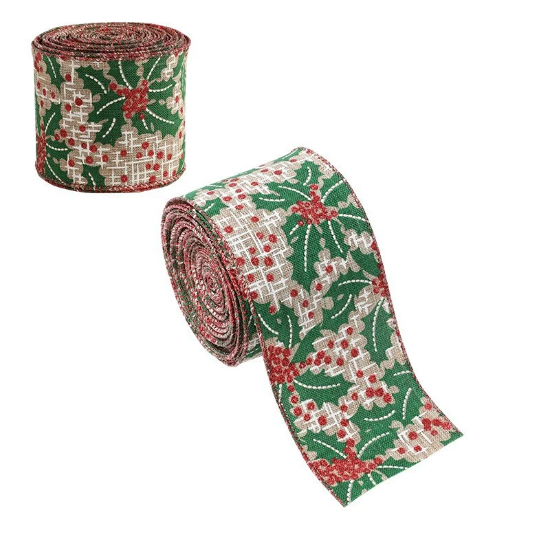Karácsonyi díszszalag, Vivimall, karácsonyfadísz, ünnepségek, karácsonyfa mintás szalag, 200 x 6,3 cm, Khaki