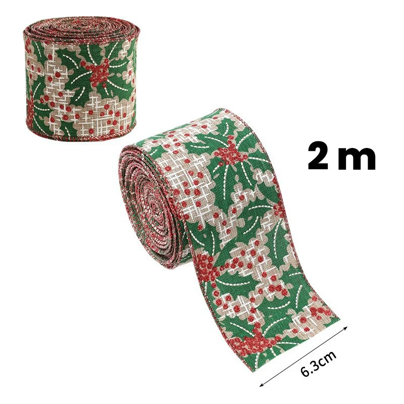 Karácsonyi díszszalag, Vivimall, karácsonyfadísz, ünnepségek, karácsonyfa mintás szalag, 200 x 6,3 cm, Khaki