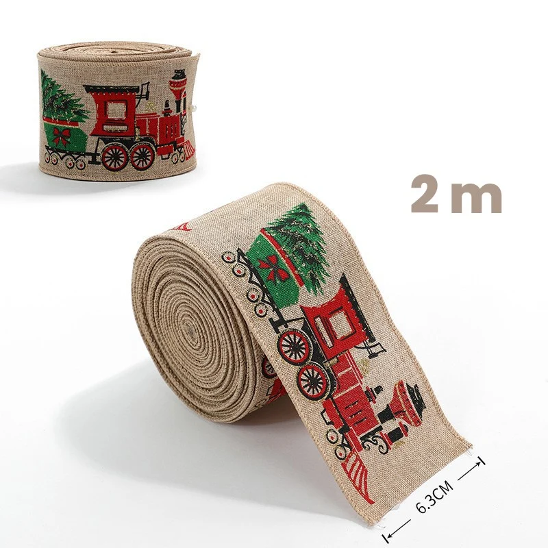 Karácsonyi szalag karácsonyfa díszítéshez, Vivimall, Díszítő Karácsonyi Szalag masnikhoz, Vonatmintás, 200 x 6.3 m, Khaki