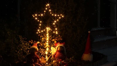 Kerti LED világító csillag, elemes Timer 6+18h, 100LED, 3000K, IP44, 3xAA
