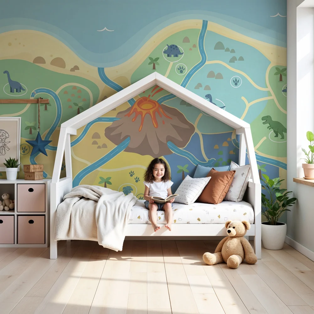 Kids room wallpaper | Dinoszauruszos sziget térkép