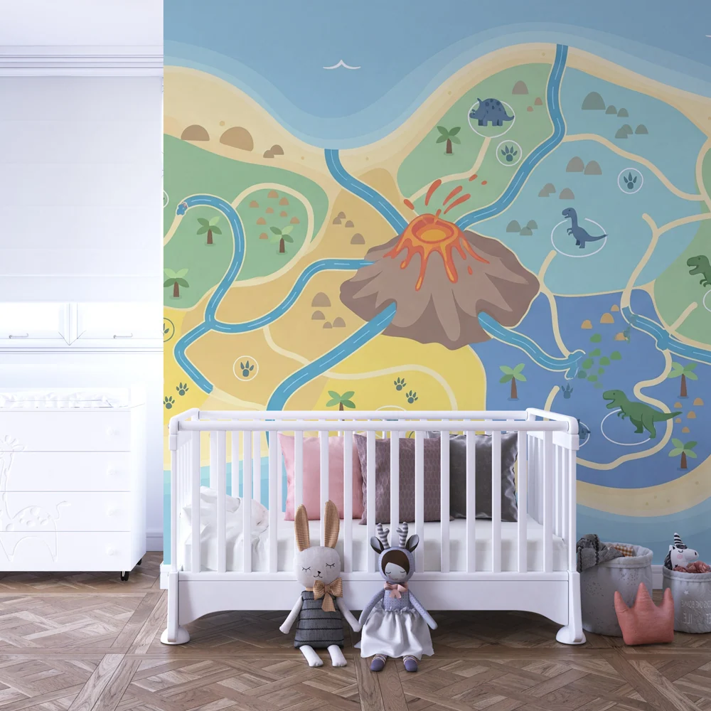 Kids room wallpaper | Dinoszauruszos sziget térkép