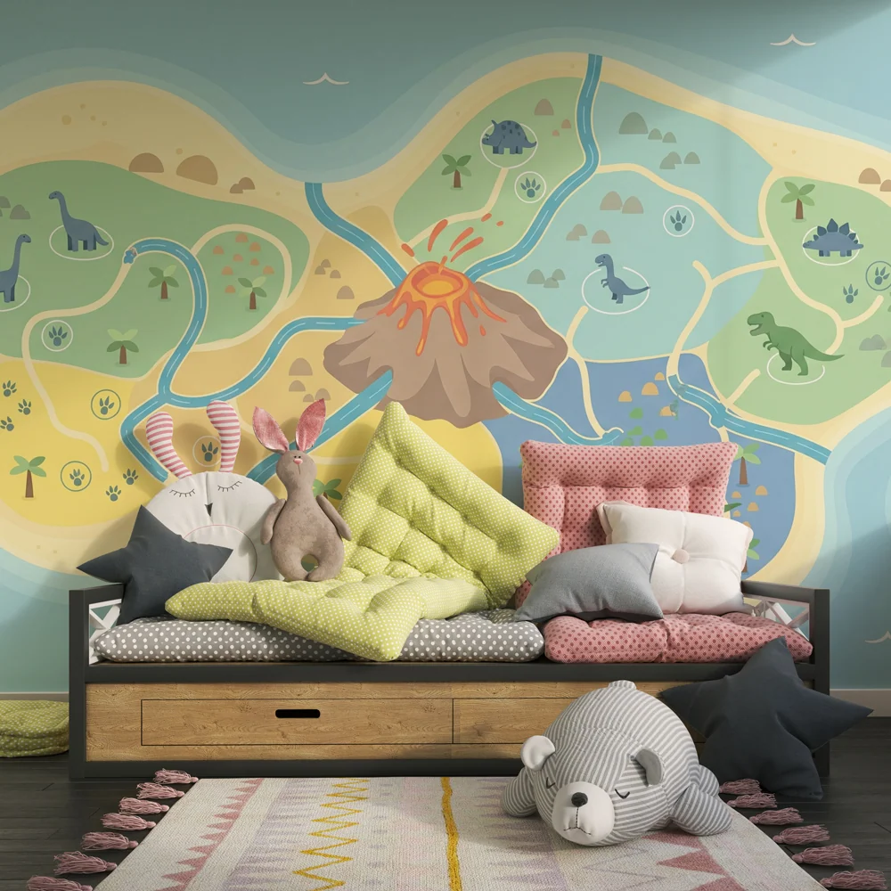 Kids room wallpaper | Dinoszauruszos sziget térkép