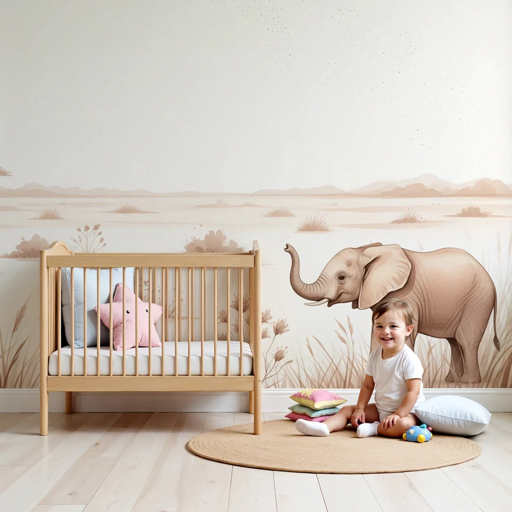 Kids room wallpaper | Elegant szafari elefánttal és antiloppal