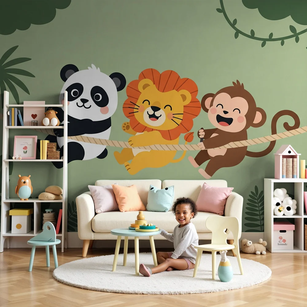 Kids room wallpaper | Friends jungle party