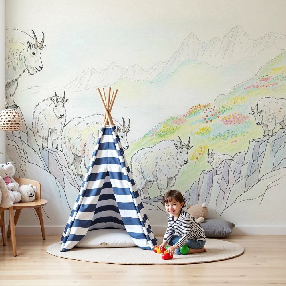 Kids room wallpaper | Mountain goats middle nature