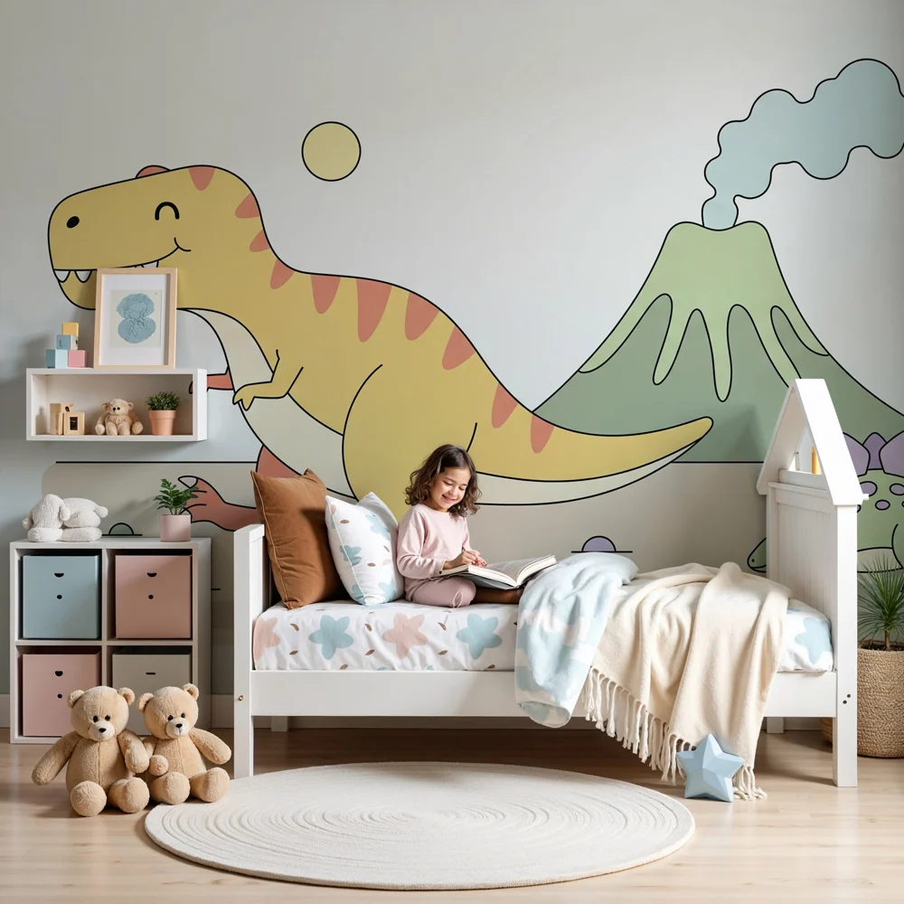Kids room wallpaper | Színes dinoszauruszok világa