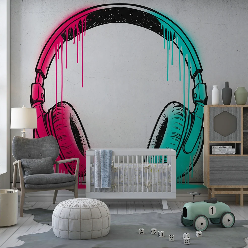 Kids room wallpaper | Színes festékszórású fejhallgató
