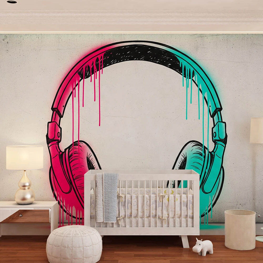 Kids room wallpaper | Színes festékszórású fejhallgató