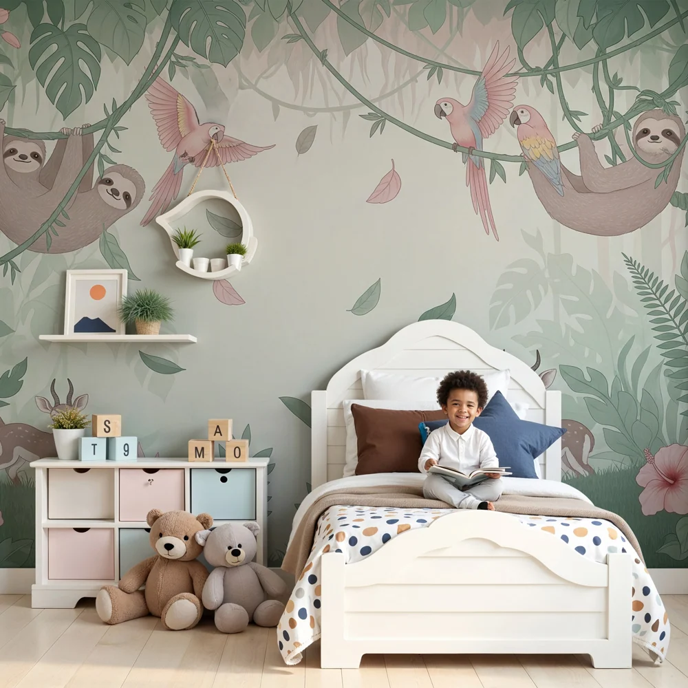 Kids room wallpaper | Trópusi erdő állatai