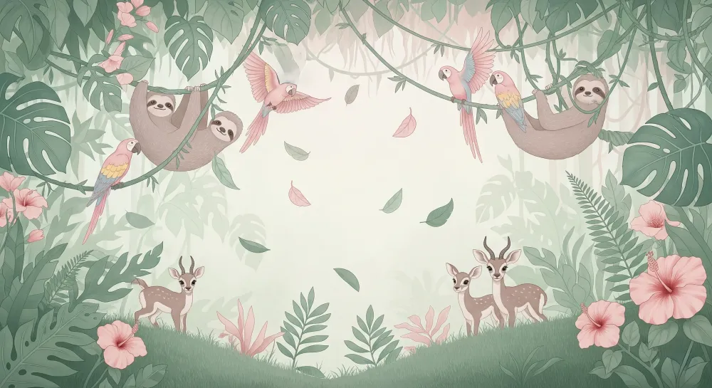 Kids room wallpaper | Trópusi erdő állatai