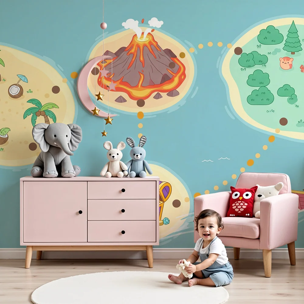 Kids room wallpaper | Varázslatos kincses térkép