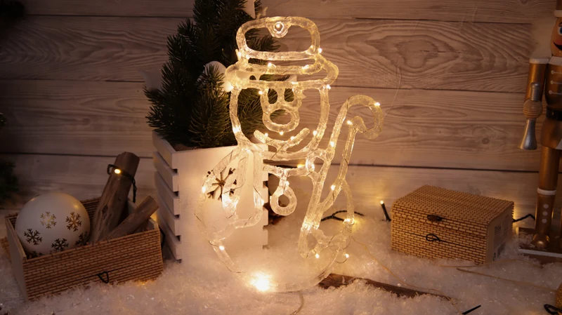 LED karácsonyi ablakdísz,hóember,elemes Timer 6+18h, 30LED, 3000K, 3xAA, CHRASM30WW