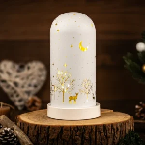 LED karácsonyi bura, tájkép, üveg, elemes, Timer 6+18h, 10LED, 3000K, 3xAA,CHRGW10WW