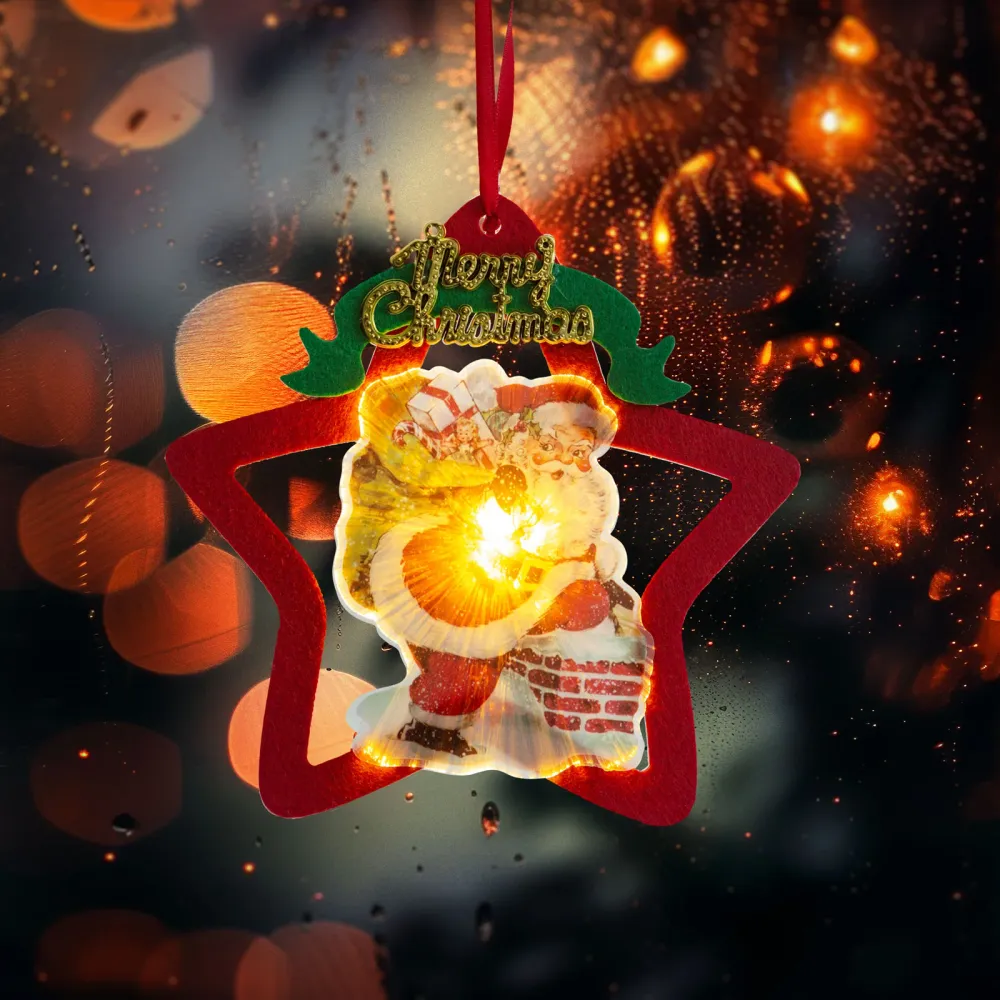 LED-es ablakdekor - melegfehér LED - csillag, mikulás - tapadókorongos, IP20, 19*19cm