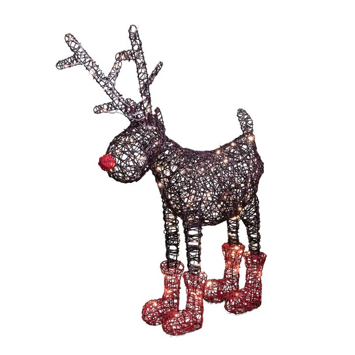 LED-es szarvas, rudolf, 100 db állófényű LED, IP44, fémváz, műrattan, kültéri, beltéri. IP44 KDR 1