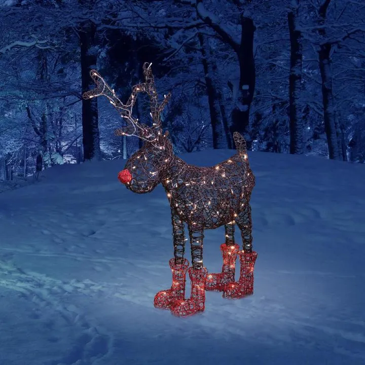 LED-es szarvas, rudolf, 100 db állófényű LED, IP44, fémváz, műrattan, kültéri, beltéri. IP44 KDR 1