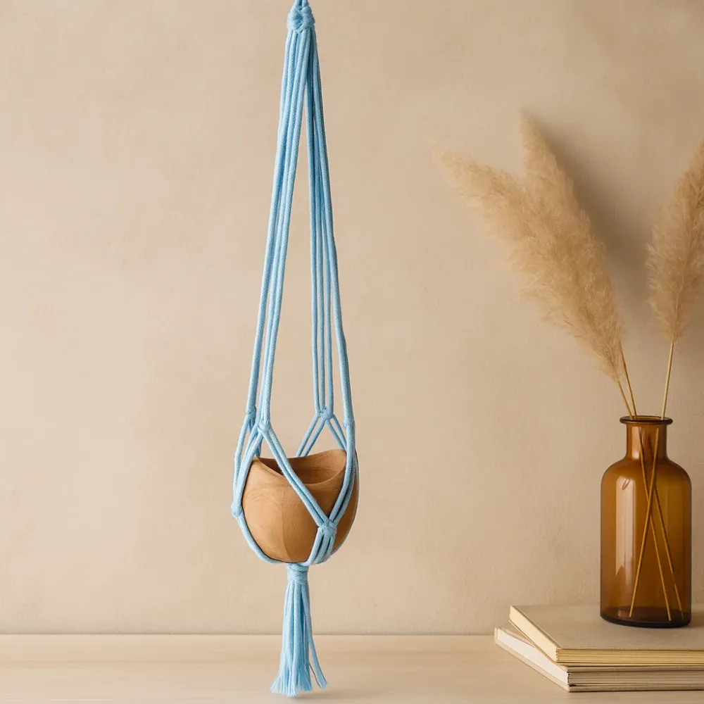 Macramé növénytartó poros kék közepes