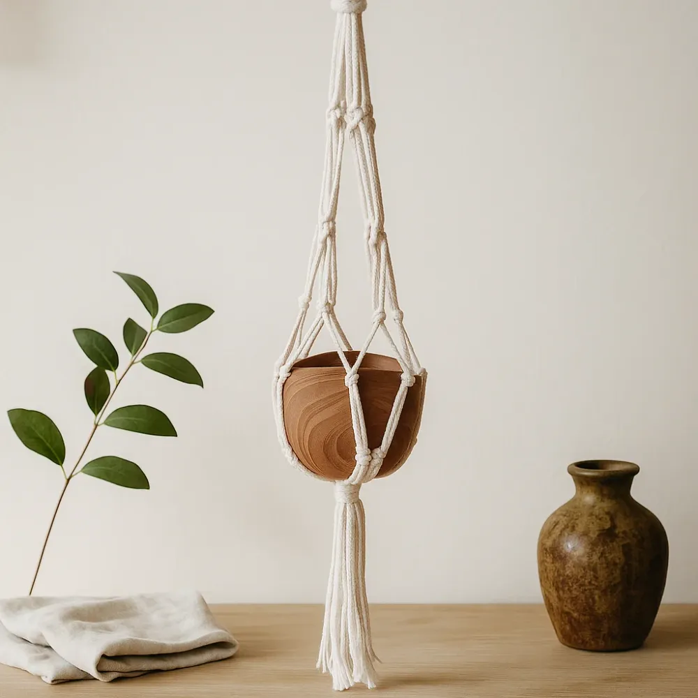 Makramé növénytartó természetes 75cm